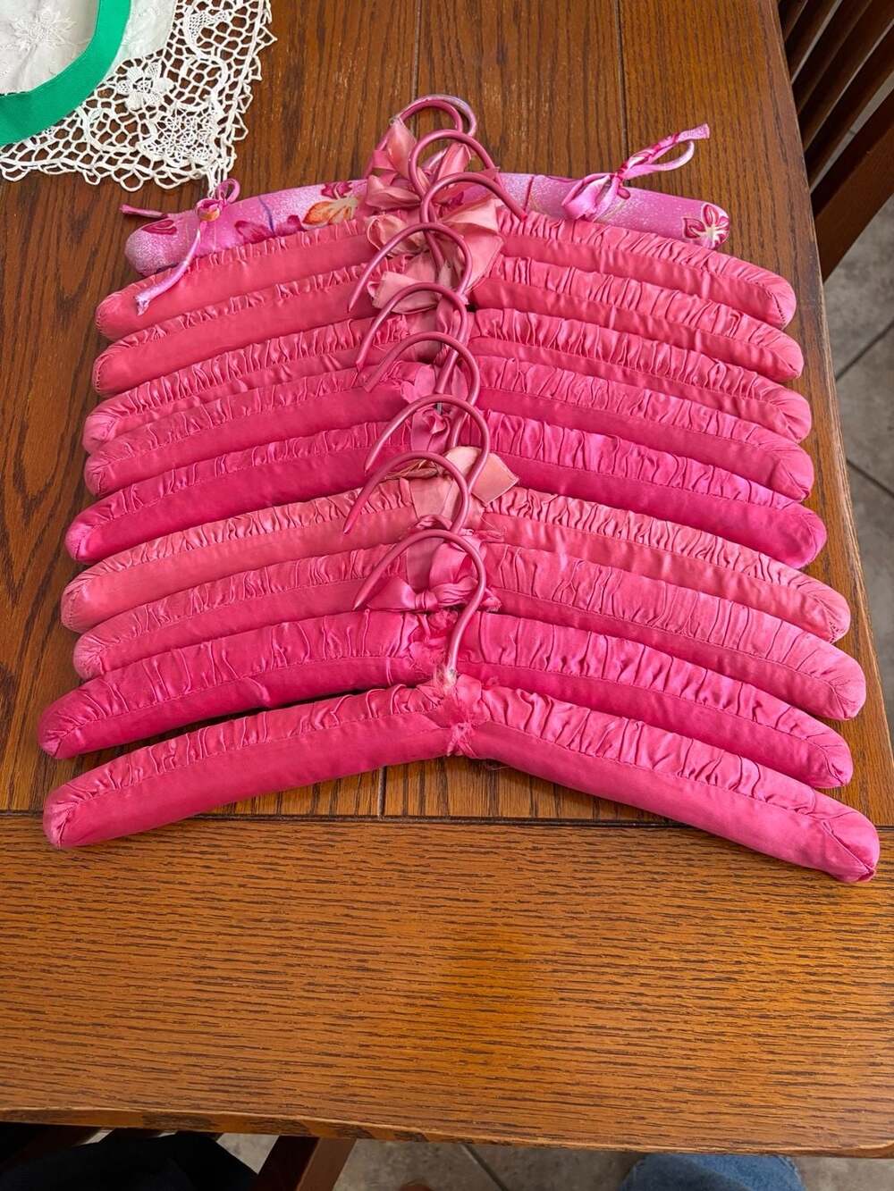 Vintage Pink Satin Padded Clothes Hangers Lot Retro Boudoir As-Is